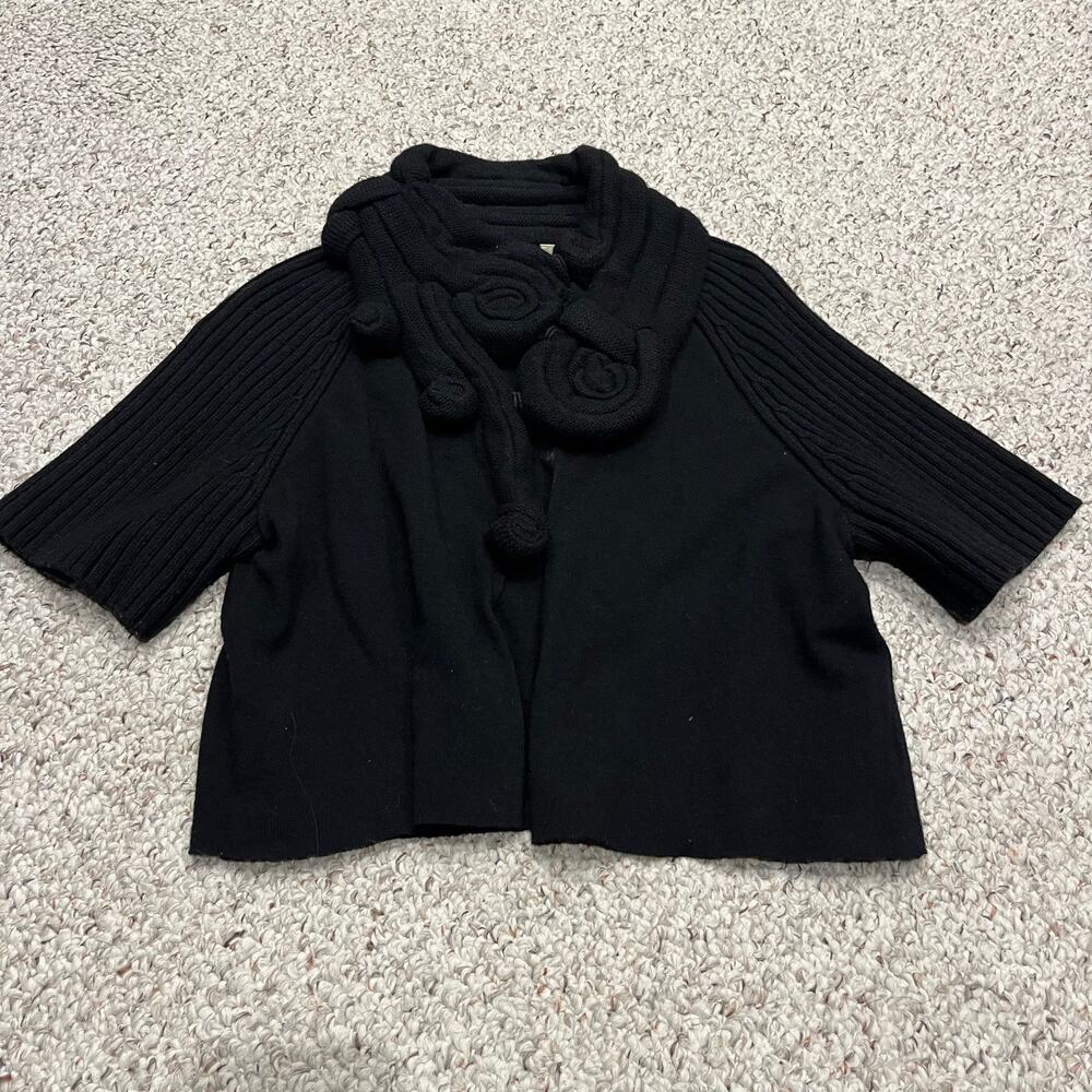 Anthropologie Moth Funky Knit Cardigan Sweater Sz L Short Sleeve Cropped Goth